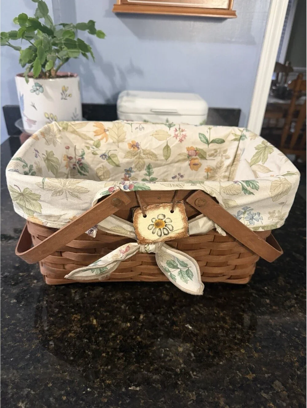 Longaberger 2006 Handmade Woven Wood Rectangle Basket Floral Botanical Fields